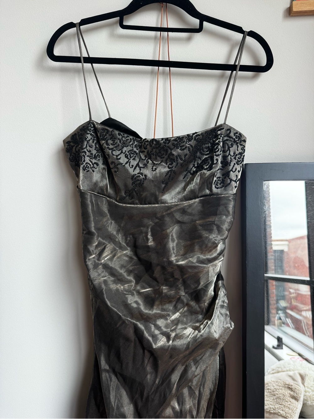 Vintage Y2K Steppin' Out Metallic Gown Beaded Floral Whimsigoth Formal Dress - Picture 16 of 16